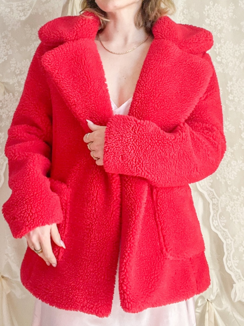 Cherry Red Teddy Sherpa Coat